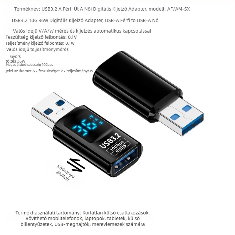 USB digitális kijelző adapter, feszültség, áram és teljesítmény megjelenítésével – Tanigawa Adapter-usb digital display, univerzális OTG-kompatibilis
