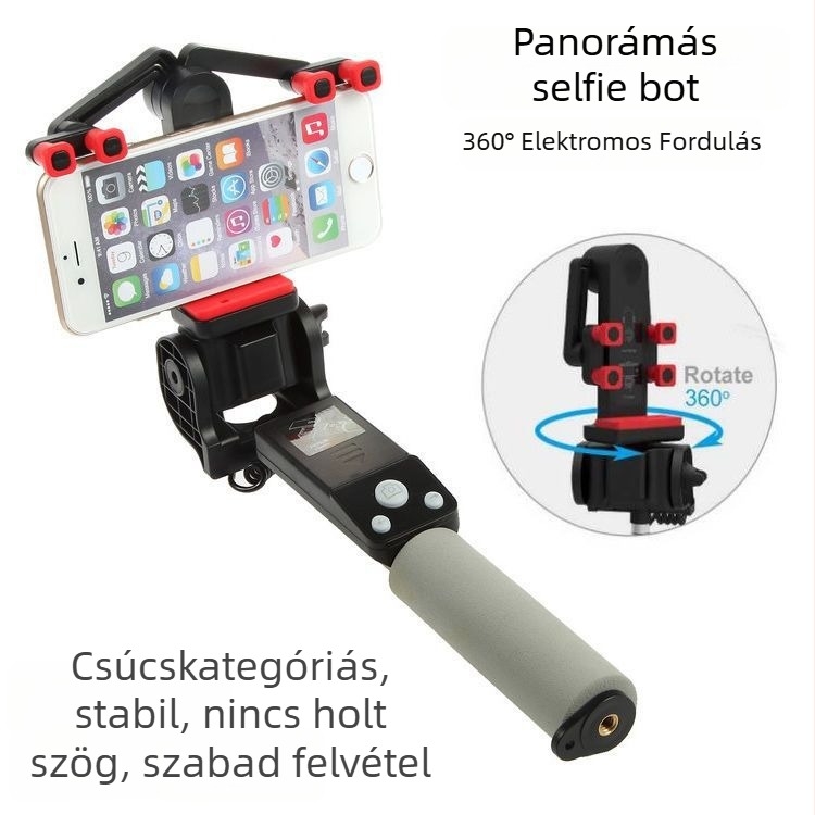 Bluetooth vezeték nélküli 360°-os elektromos forgású panorámás selfie bot, rozsdamentes acélból