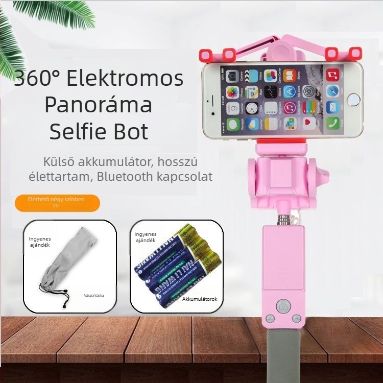 Bluetooth vezeték nélküli 360°-os elektromos forgású panorámás selfie bot, rozsdamentes acélból
