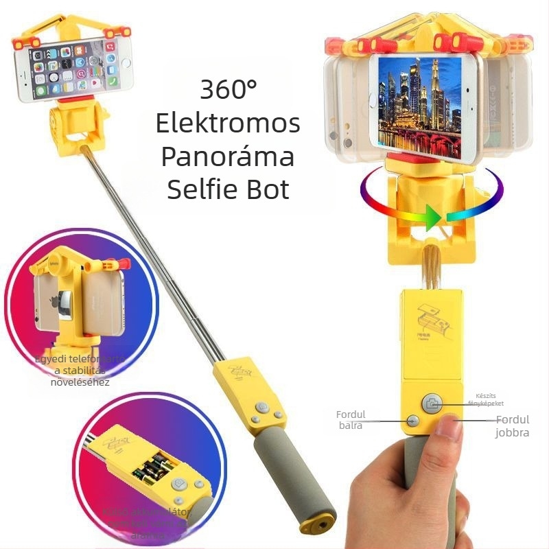 Bluetooth vezeték nélküli 360°-os elektromos forgású panorámás selfie bot, rozsdamentes acélból