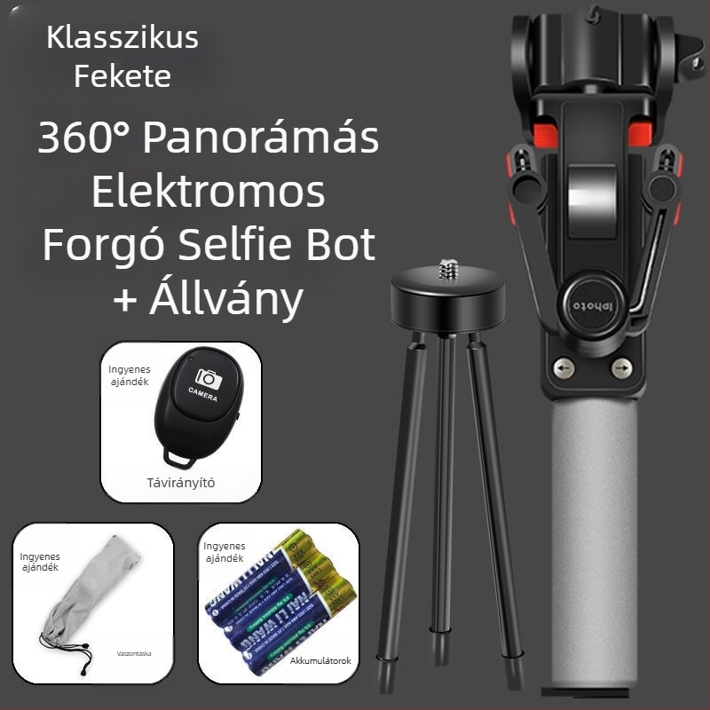 Bluetooth vezeték nélküli 360°-os elektromos forgású panorámás selfie bot, rozsdamentes acélból