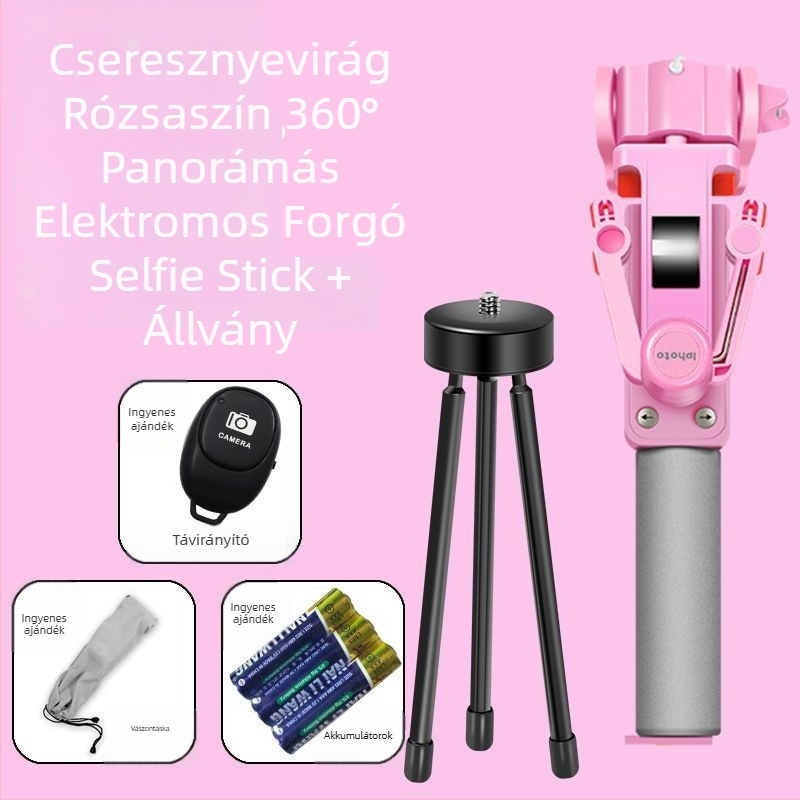 Bluetooth vezeték nélküli 360°-os elektromos forgású panorámás selfie bot, rozsdamentes acélból