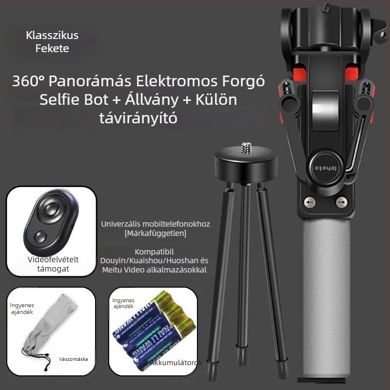 Bluetooth vezeték nélküli 360°-os elektromos forgású panorámás selfie bot, rozsdamentes acélból