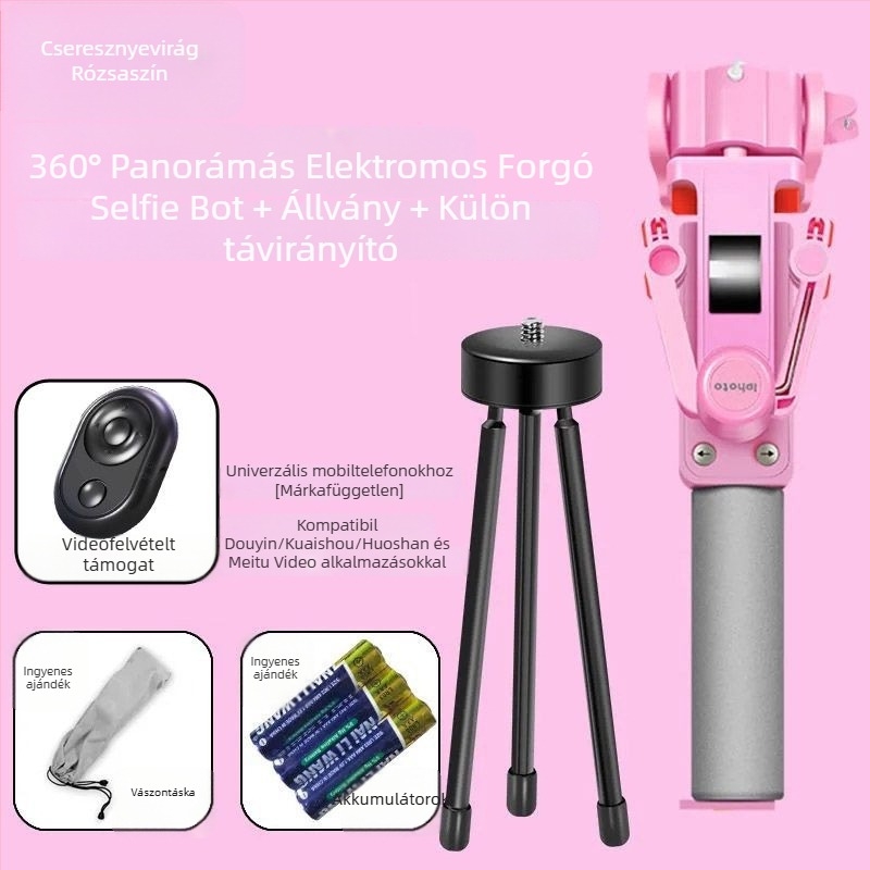 Bluetooth vezeték nélküli 360°-os elektromos forgású panorámás selfie bot, rozsdamentes acélból
