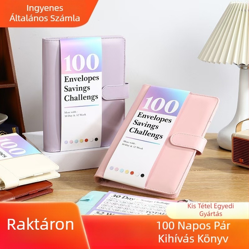 100 napos párkapcsolati megtakarítási napló, leválasztható lapokkal, borítékkal és PU csattal – japán-koreai aranyos stílus