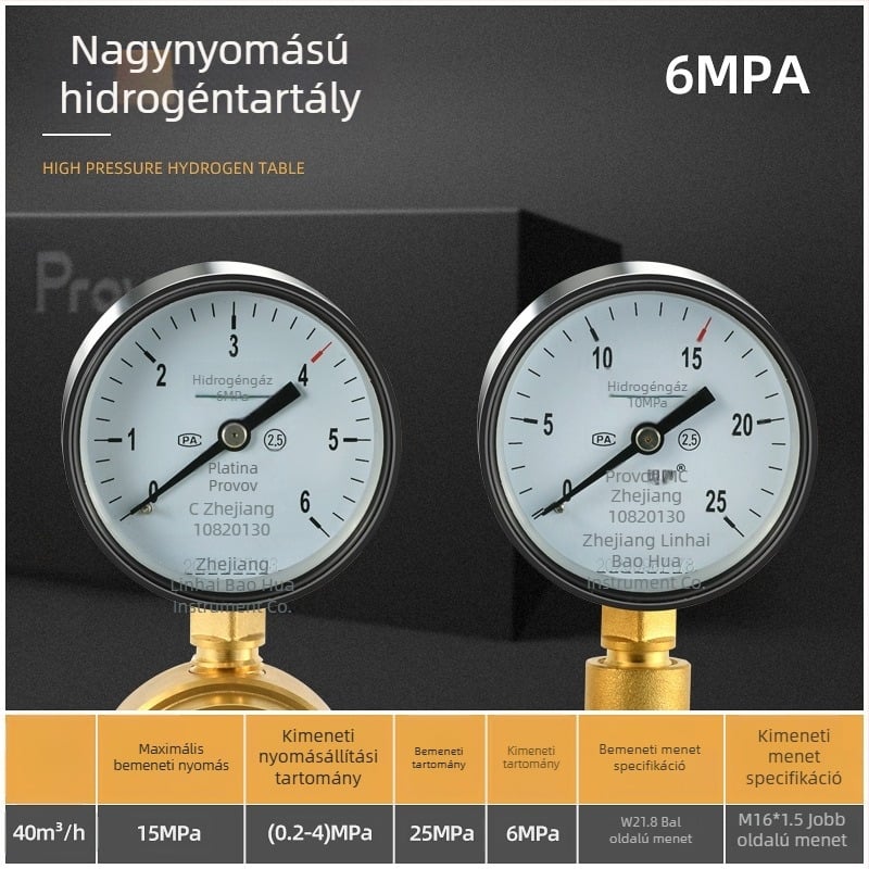 YQD-370 magasnyomású nitrogén szabályozó, teljes réz test, menetes csatlakozás, mérési tartomány 2-4/6