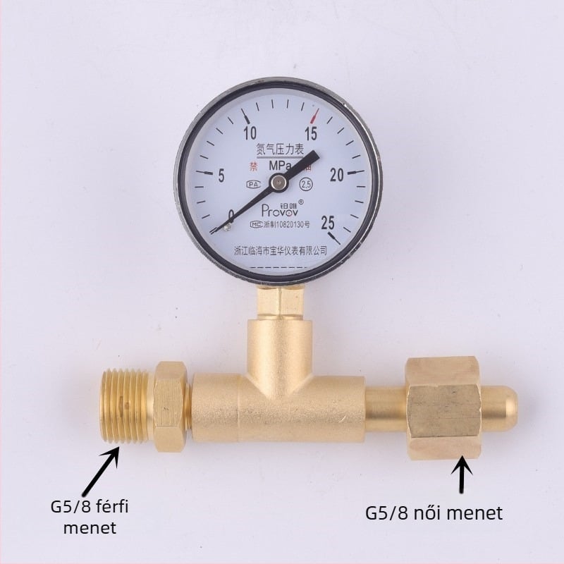 YQD-370 magasnyomású nitrogén szabályozó, teljes réz test, menetes csatlakozás, mérési tartomány 2-4/6