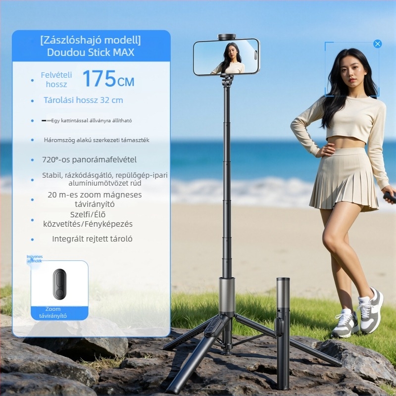 2026-os új modell: Bluetoothos selfie bot, háromlábas állvány zoom távirányítóval, utazásokhoz hordozható telefon tartó