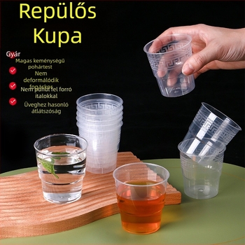 Egyszer használatos PS műanyag poharak, repülőgép-stílusú, kerek alak, kapacitás 30–480 ml, logónyomás elérhető, mikrohullámú sütőhöz nem alkalmas