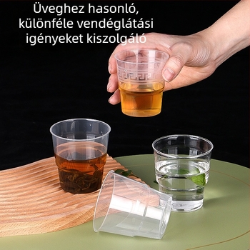 Egyszer használatos PS műanyag poharak, repülőgép-stílusú, kerek alak, kapacitás 30–480 ml, logónyomás elérhető, mikrohullámú sütőhöz nem alkalmas