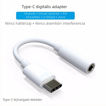 Type-C fejhallgató adapter 3,5 mm–USB-C-re, modell A, kompatibilis Apple eszközökkel