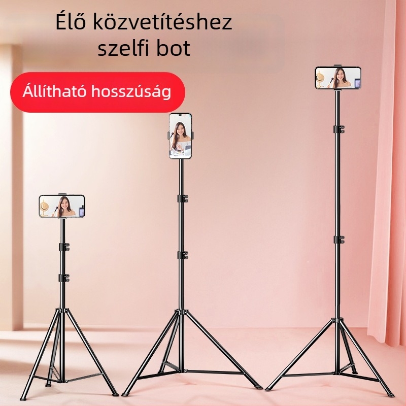 Mobiltelefon élő közvetítésre szolgáló állvány Bluetooth távirányítóval, ötvözet test, univerzális kialakítás
