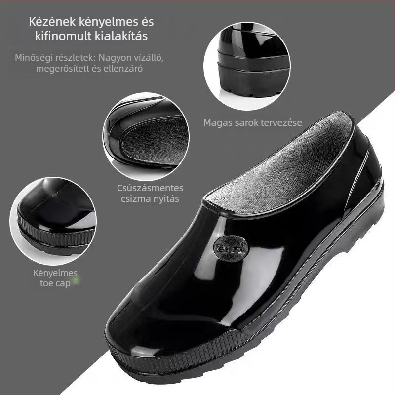 Alacsony profilú esőcsizmák PVC felsőrésszel, műanyag talppal, csúszásmentes, kopásálló