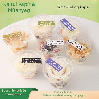 Egyszer használatos U-alakú desszert pohár, átlátszó PET műanyagból, kapacitás 401–500 ml, testreszabható feldolgozás