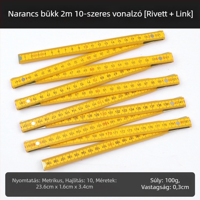 QITE Fa hajtogatható vonalzó, szokatlan alakú, kétoldalas metrikus skála, centiméteres vonalzó, Nettó tömeg 105 g