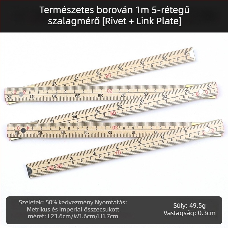 QITE Fa hajtogatható vonalzó, szokatlan alakú, kétoldalas metrikus skála, centiméteres vonalzó, Nettó tömeg 105 g