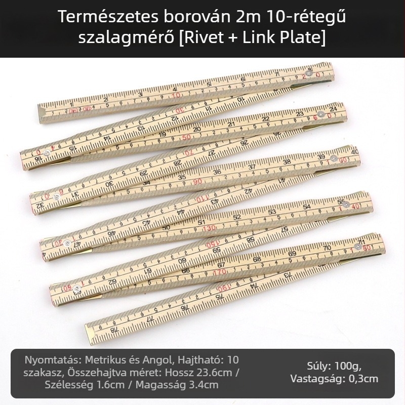 QITE Fa hajtogatható vonalzó, szokatlan alakú, kétoldalas metrikus skála, centiméteres vonalzó, Nettó tömeg 105 g