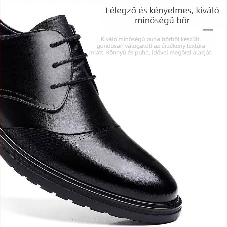 Férfi bőrcipő fűzőkkel, Brit stílus, hegyes orrú, mikroszálas bőrfelső, gumitalp, alacsony profil