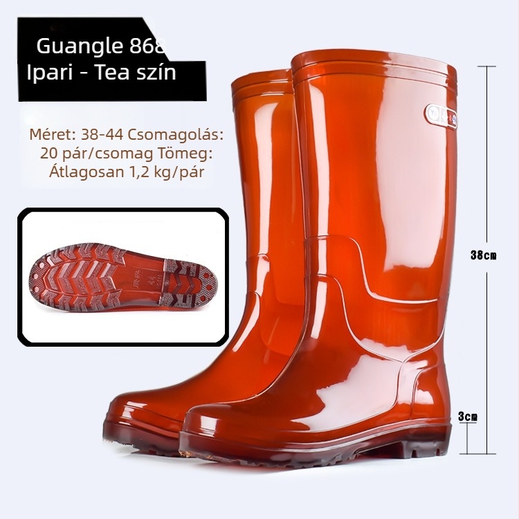 Építőipari esőcsizmák, magas szárú, PVC felsőrész, csúszásmentes, vízálló, négy évszakos
