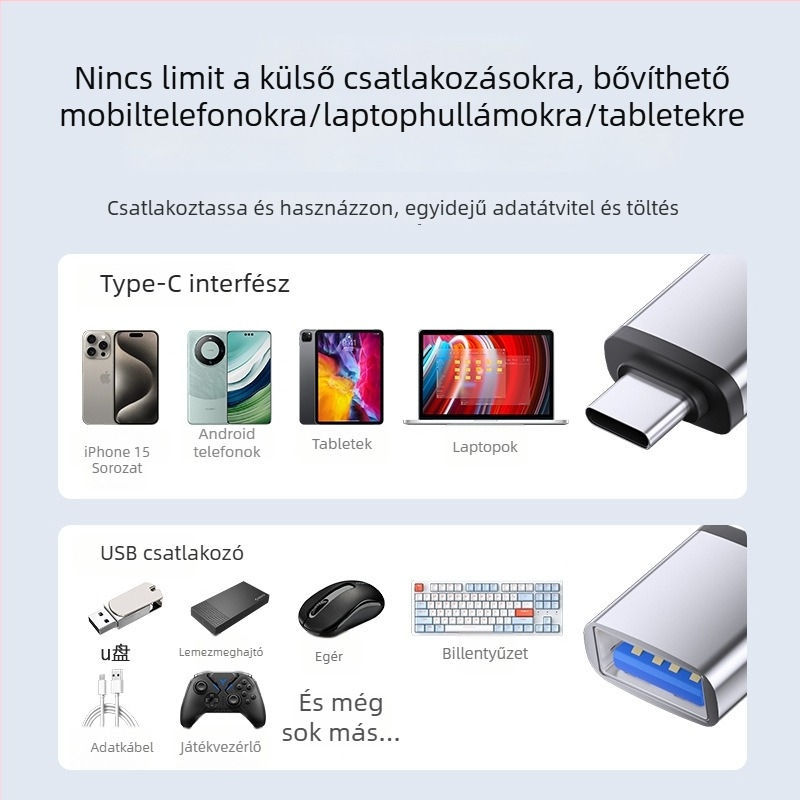 OTG Type-C USB 3.0 adapter, USB pendrive konverter Type-C eszközökhöz