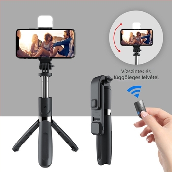 Okostelefon Bluetooth selfie pálca LED világítással, teleszkópos oszlop és állvány - alumíniumötvözet, távirányító