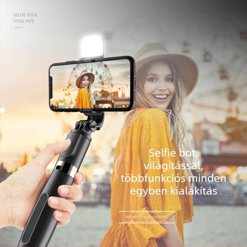 Okostelefon Bluetooth selfie pálca LED világítással, teleszkópos oszlop és állvány - alumíniumötvözet, távirányító