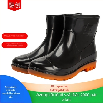 Férfi esőcsizmák, PVC felsőrész, egy darab formázott talp, csúszásmentes, vízálló, kopásálló, meleg belső műszálas bélés, kerek orr, lapos sarok