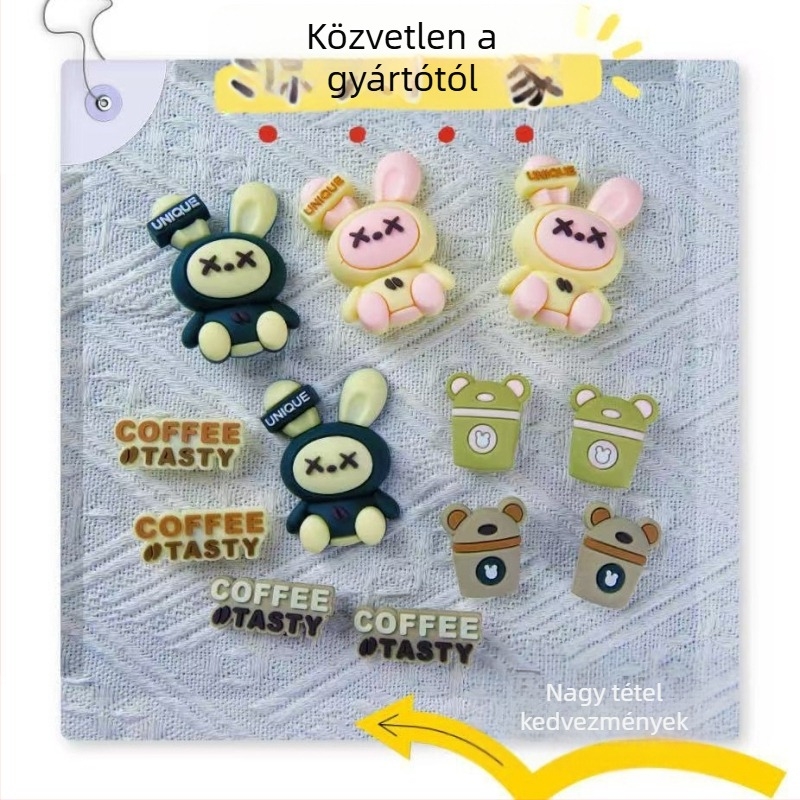 PVC cipővirág kiegészítő műanyag nyuszifigurával, DIY levehető dísz a Crocs és más cipőkhöz