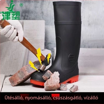 Esőcsizmák acélorrúval, magas szárú, olaj-, sav- és lúgálló, PVC felsőrész, csúszásmentes talp