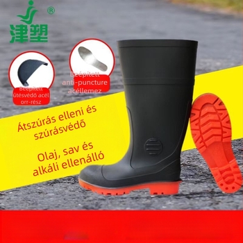 Esőcsizmák acélorrúval, magas szárú, olaj-, sav- és lúgálló, PVC felsőrész, csúszásmentes talp