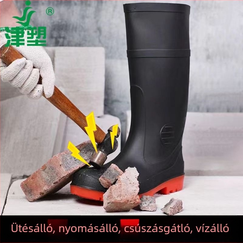 Esőcsizmák acélorrúval, magas szárú, olaj-, sav- és lúgálló, PVC felsőrész, csúszásmentes talp