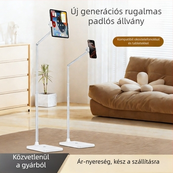 Padlón álló tartó telefonok és tabletekhez, állítható magassággal és karhosszal – univerzális, ötvözet + ABS
