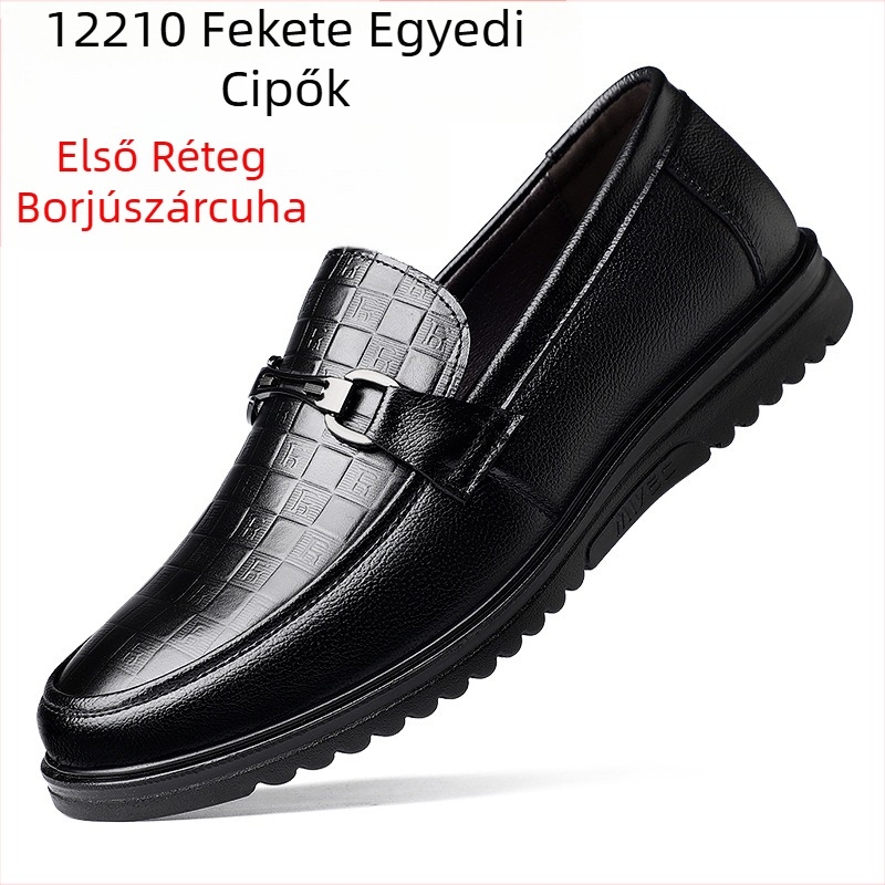 Férfi mindennapi bőr slip-on cipő, első réteg bőr felső rész, PU talp, kerek orr, PU bélés