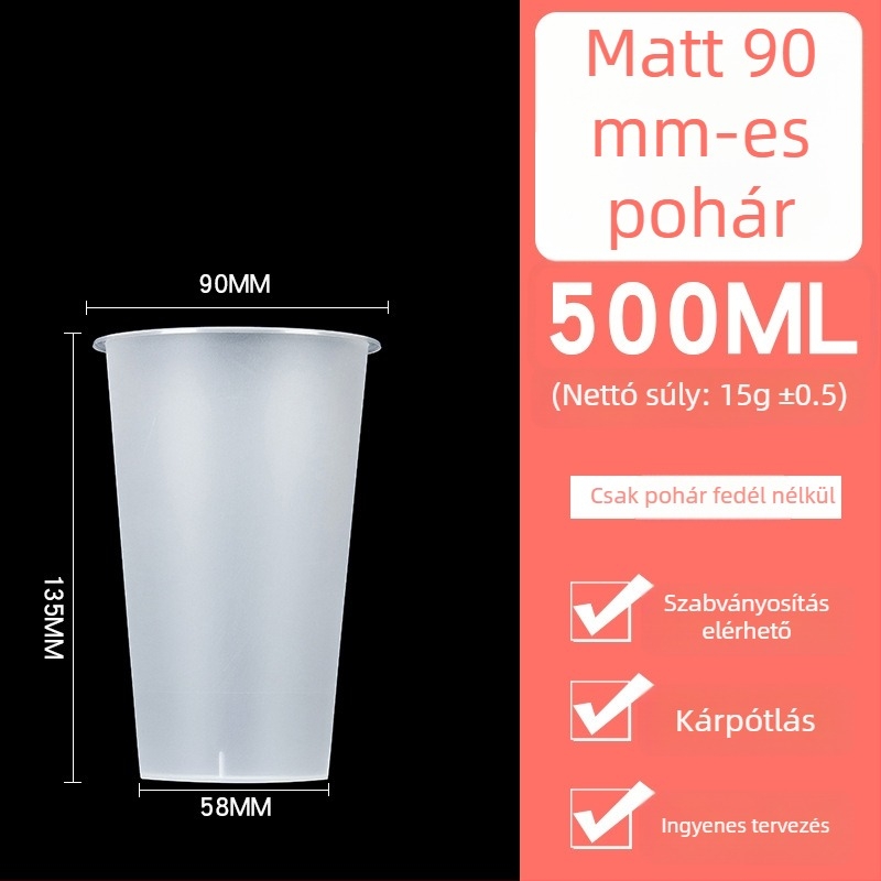 Egyszer használatos műanyag tej-tea pohár fedővel, PP anyag, 360–700 ml kapacitás, ovális forma, testreszabható nyomtatás