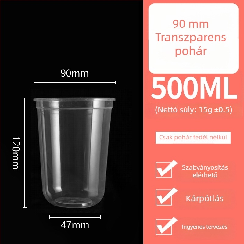 Egyszer használatos műanyag tej-tea pohár fedővel, PP anyag, 360–700 ml kapacitás, ovális forma, testreszabható nyomtatás