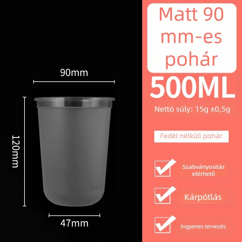 Egyszer használatos műanyag tej-tea pohár fedővel, PP anyag, 360–700 ml kapacitás, ovális forma, testreszabható nyomtatás