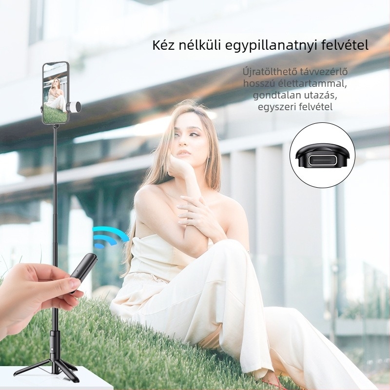 Buffy Bluetooth Szelfi Bot Antivibrációval, Világító Fénnyel és Alumínium Tripod Telefonhoz