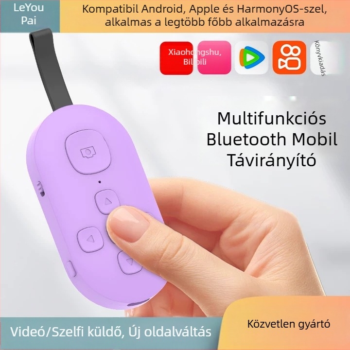 Bluetooth távirányító oldalpörgető és egy gombnyomásos selfie funkcióval — DY08, 200mAh, USB-C, 15 m hatótávolság, matt ABS, Android/iOS kompatibilis