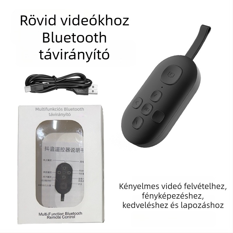 Bluetooth távirányító oldalpörgető és egy gombnyomásos selfie funkcióval — DY08, 200mAh, USB-C, 15 m hatótávolság, matt ABS, Android/iOS kompatibilis