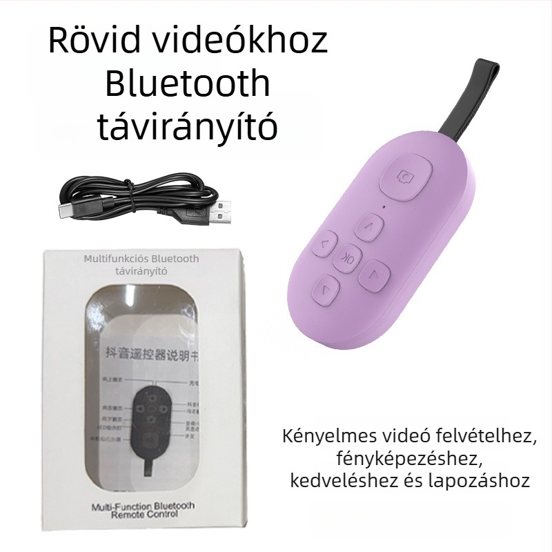 Bluetooth távirányító oldalpörgető és egy gombnyomásos selfie funkcióval — DY08, 200mAh, USB-C, 15 m hatótávolság, matt ABS, Android/iOS kompatibilis