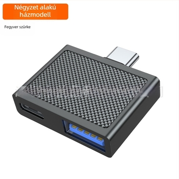 Type-C 90° kétportos adapter, PD100W gyors töltés, USB 3.0, OTG, ház cink-ötvözetből