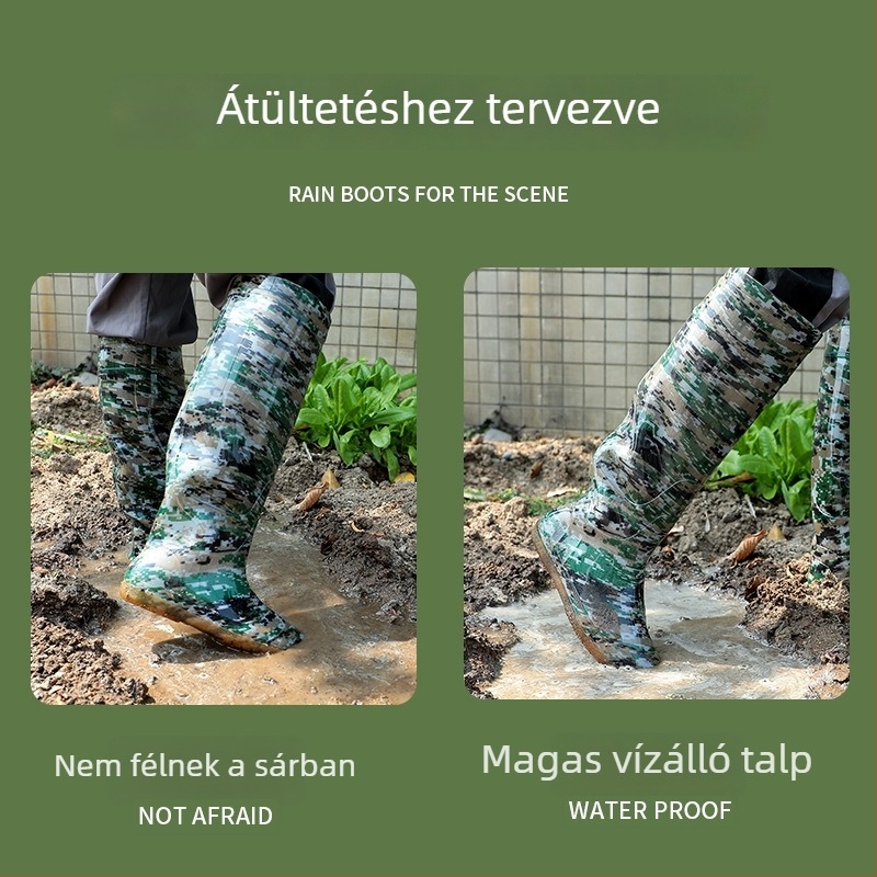  Rizsföldi esőcsizmák, magas cső, uniszex, PVC felső rész, gumí talp, csúszásmentes, PU talpbetét