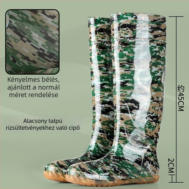  Rizsföldi esőcsizmák, magas cső, uniszex, PVC felső rész, gumí talp, csúszásmentes, PU talpbetét