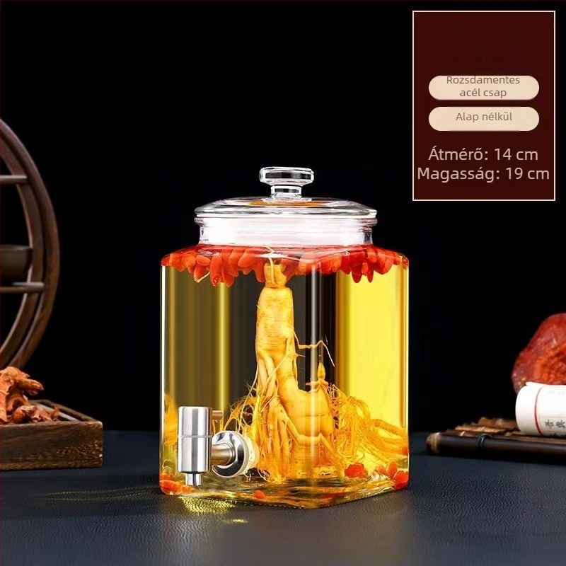 Lanlan zárt üvegboros edény csappal, négyzetes formájú, 5L+ kapacitás, magas minőség, testreszabható logó