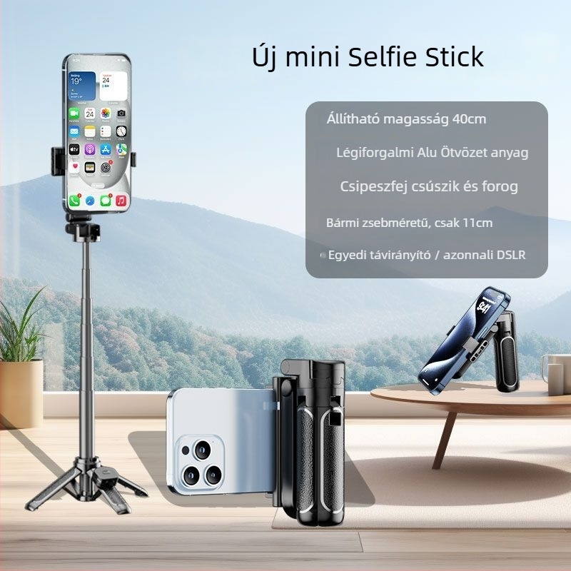 Z40 Bluetooth Selfie Bot távirányítóval, ABS+alumíniumötvözet, négylábú tartó és megvilágító fény