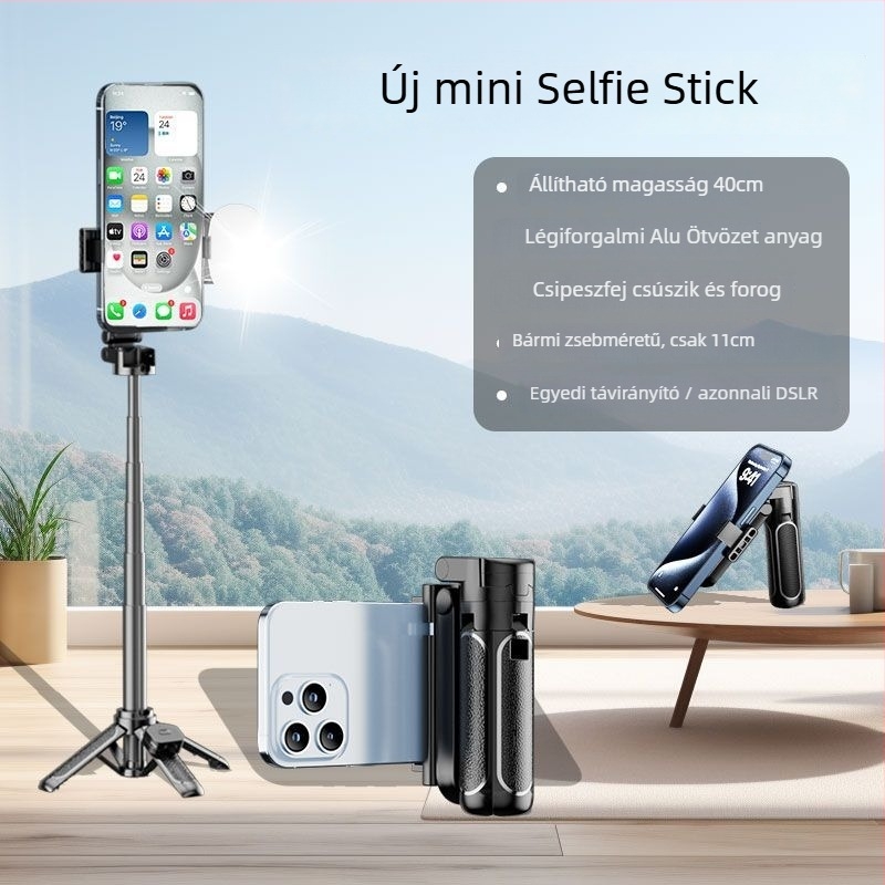 Z40 Bluetooth Selfie Bot távirányítóval, ABS+alumíniumötvözet, négylábú tartó és megvilágító fény