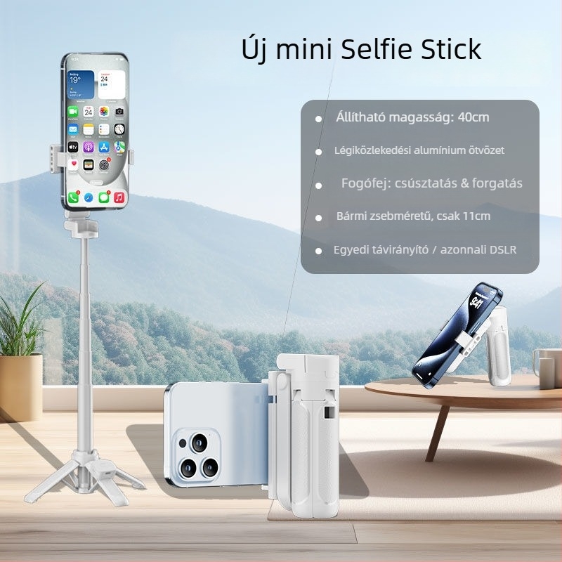 Z40 Bluetooth Selfie Bot távirányítóval, ABS+alumíniumötvözet, négylábú tartó és megvilágító fény