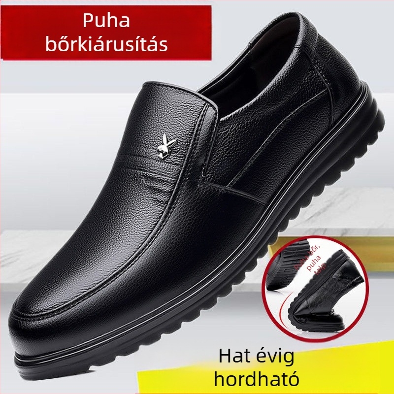Férfi PU bőr cipő, gumírozott talp, kerek orrú, vízálló és csúszásmentes, laza tavaszi stílus