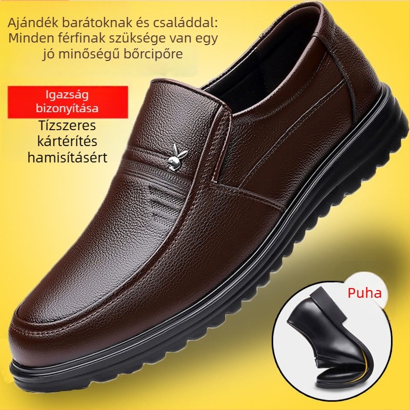 Férfi PU bőr cipő, gumírozott talp, kerek orrú, vízálló és csúszásmentes, laza tavaszi stílus