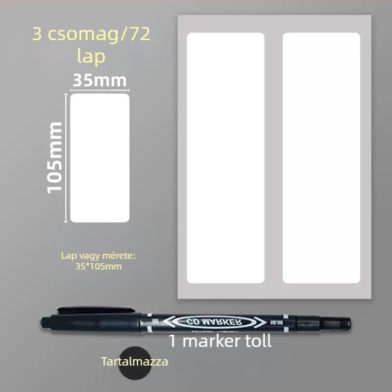 Öntapadós PVC címkék – útmutató címkék, modell: címke, 1 darab oldalanként